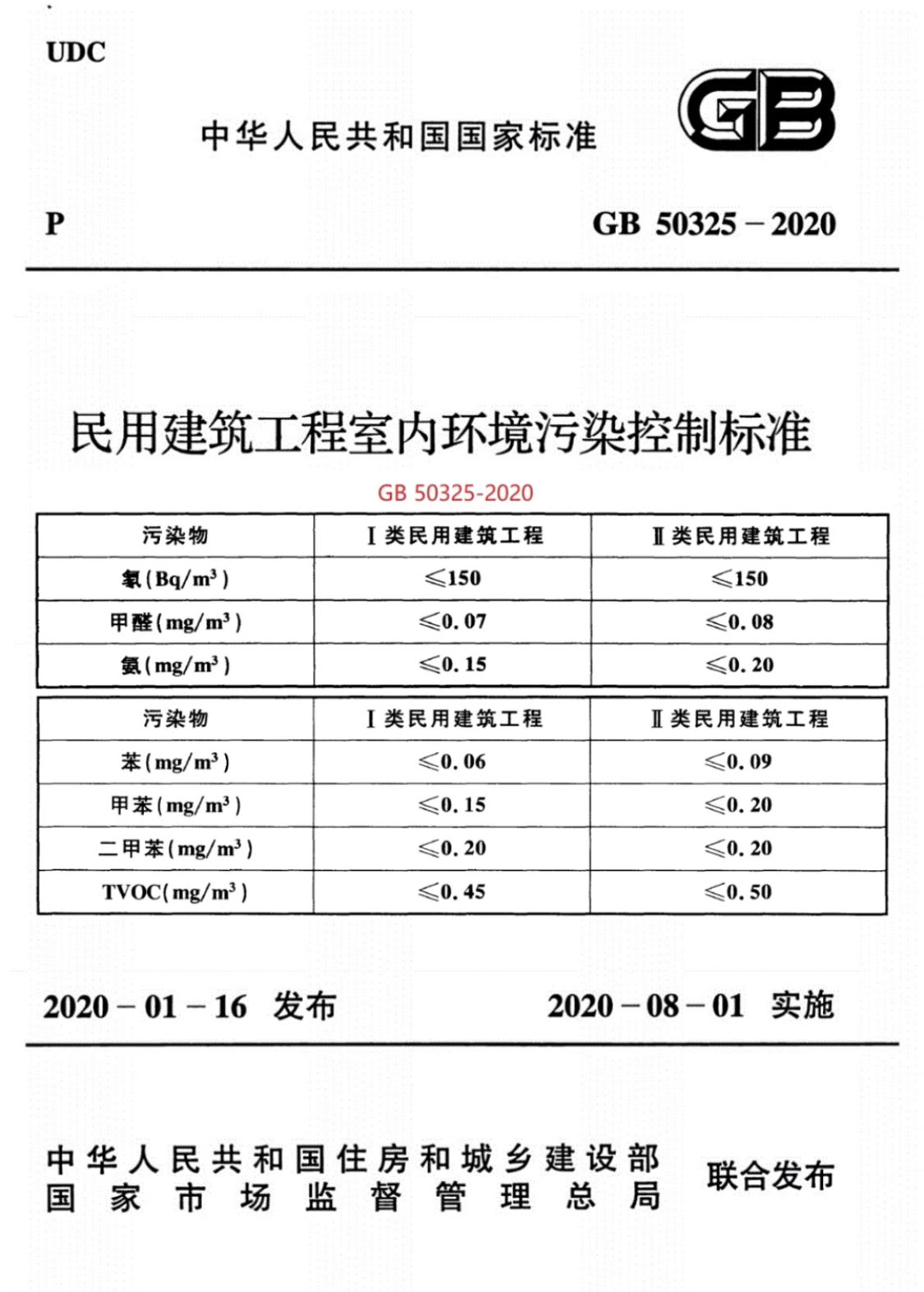 GB50325-2020《民用建筑工程室内环境污染控制标准》